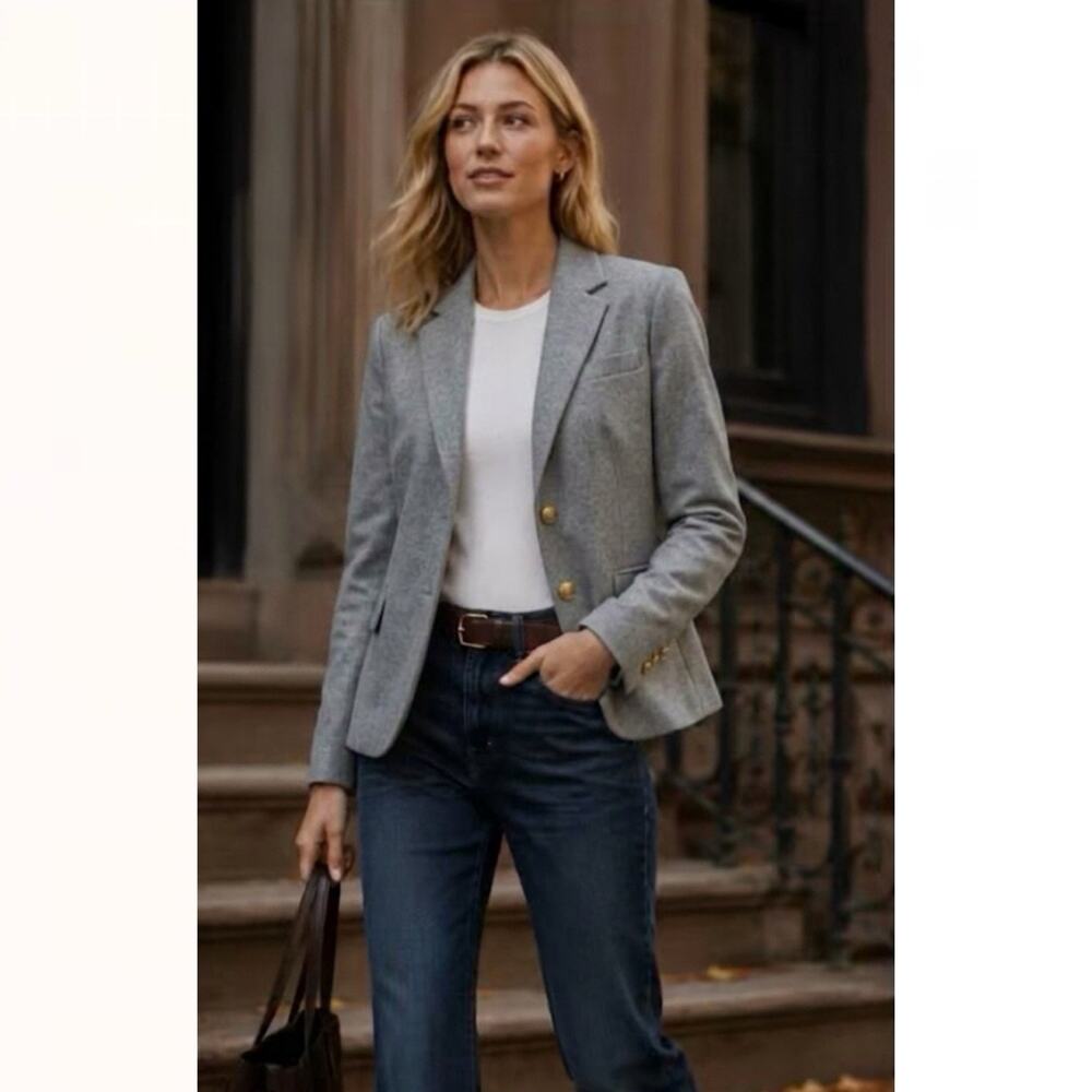 J.Crew Grey Wool blend Schoolboy Blazer Jacket Size 4 Casual Preppy Academia